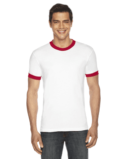 Sample of American Apparel BB410 Unisex Poly-Cotton Short-Sleeve Ringer T-Shirt in WHITE RED from side front