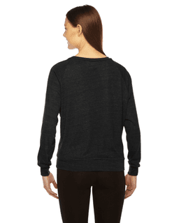 Sample of American Apparel BR394 Ladies' Triblend Lightweight Raglan Pullover in TRI BLACK from side back