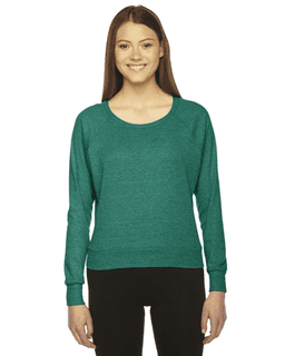 Sample of American Apparel BR394 Ladies' Triblend Lightweight Raglan Pullover in TRI EVERGREEN from side front