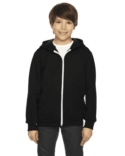 Sample of American Apparel F297 Youth Flex Fleece Zip Hoodie in BLACK from side front