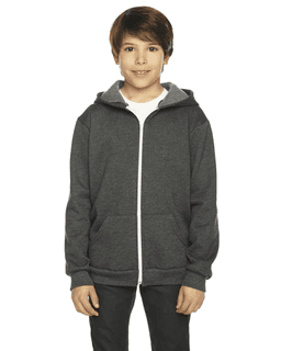 Sample of American Apparel F297 Youth Flex Fleece Zip Hoodie in DK HEATHER GREY from side front