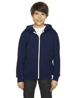 Sample of American Apparel F297 Youth Flex Fleece Zip Hoodie in NAVY from side front