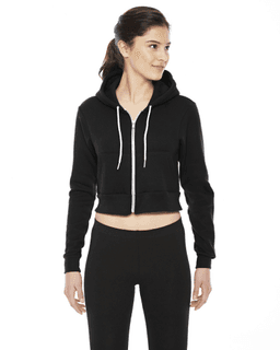 Sample of American Apparel F397 Ladies' Cropped Flex Fleece Zip Hoodie in BLACK from side front