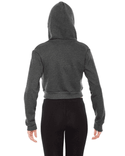 Sample of American Apparel F397 Ladies' Cropped Flex Fleece Zip Hoodie in DK HEATHER GREY from side back