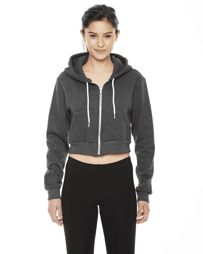 Sample of American Apparel F397 Ladies' Cropped Flex Fleece Zip Hoodie in DK HEATHER GREY style