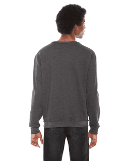 Sample of American Apparel F496 Unisex Flex Fleece Drop Shoulder Pullover Crewneck in DK HEATHER GREY from side back