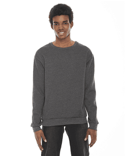 Sample of American Apparel F496 Unisex Flex Fleece Drop Shoulder Pullover Crewneck in DK HEATHER GREY from side front