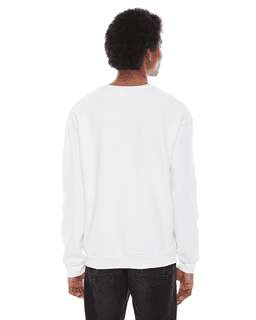 Sample of American Apparel F496 Unisex Flex Fleece Drop Shoulder Pullover Crewneck in WHITE from side back