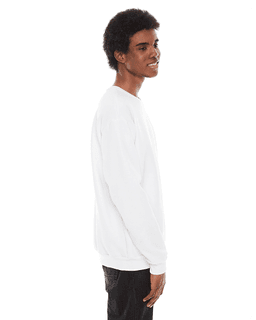 Sample of American Apparel F496 Unisex Flex Fleece Drop Shoulder Pullover Crewneck in WHITE from side sleeveleft