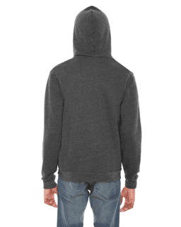 Sample of American Apparel F497 Unisex Flex Fleece USA Made Zip Hoodie in DARK HTHR GREY from side back