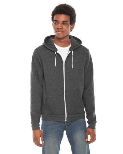 Sample of American Apparel F497 Unisex Flex Fleece USA Made Zip Hoodie in DARK HTHR GREY style