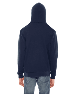 Sample of American Apparel F497 Unisex Flex Fleece USA Made Zip Hoodie in NAVY from side back