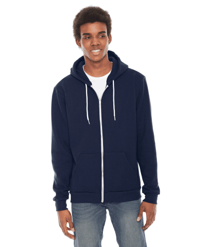 Sample of American Apparel F497 Unisex Flex Fleece USA Made Zip Hoodie in NAVY style