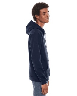 Sample of American Apparel F497 Unisex Flex Fleece USA Made Zip Hoodie in NAVY from side sleeveleft