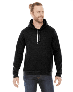 Sample of American Apparel F498 Unisex Flex Fleece Drop Shoulder Pullover Hoodie in BLACK from side front