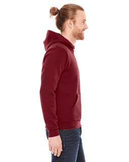 Sample of American Apparel F498 Unisex Flex Fleece Drop Shoulder Pullover Hoodie in CRANBERRY from side sleeveleft