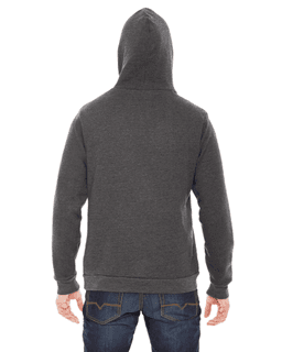 Sample of American Apparel F498 Unisex Flex Fleece Drop Shoulder Pullover Hoodie in DK HEATHER GREY from side back