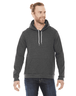 Sample of American Apparel F498 Unisex Flex Fleece Drop Shoulder Pullover Hoodie in DK HEATHER GREY from side front