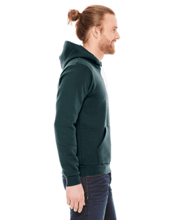 Sample of American Apparel F498 Unisex Flex Fleece Drop Shoulder Pullover Hoodie in FOREST from side sleeveleft