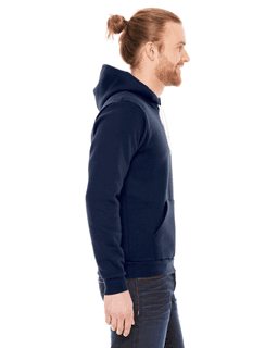Sample of American Apparel F498 Unisex Flex Fleece Drop Shoulder Pullover Hoodie in NAVY from side sleeveleft