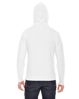 Sample of American Apparel F498 Unisex Flex Fleece Drop Shoulder Pullover Hoodie in WHITE from side back