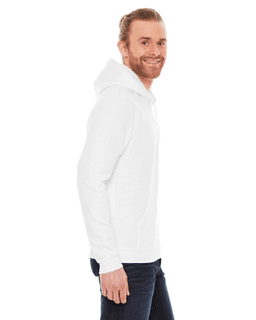 Sample of American Apparel F498 Unisex Flex Fleece Drop Shoulder Pullover Hoodie in WHITE from side sleeveleft