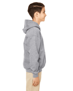 Sample of Gildan G185B - Youth 8 oz., 50/50 Hoodie in GRAPHITE HEATHER from side sleeveleft