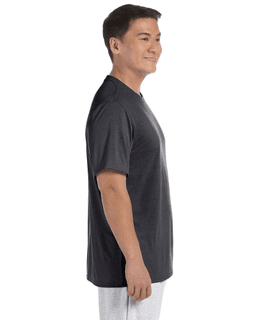 Sample of Gildan G420 - Adult Performance 100% Polyester Tee in BLACK from side sleeveleft