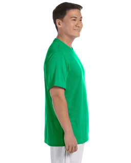 Sample of Gildan G420 - Adult Performance 100% Polyester Tee in IRISH GREEN from side sleeveleft