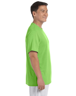 Sample of Gildan G420 - Adult Performance 100% Polyester Tee in LIME from side sleeveleft