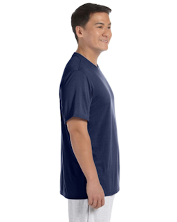 Sample of Gildan G420 - Adult Performance 100% Polyester Tee in NAVY from side sleeveleft
