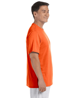 Sample of Gildan G420 - Adult Performance 100% Polyester Tee in ORANGE from side sleeveleft