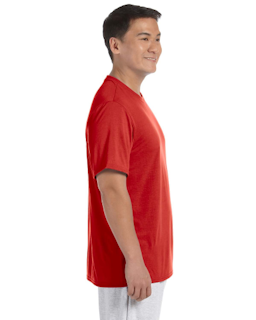 Sample of Gildan G420 - Adult Performance 100% Polyester Tee in RED from side sleeveleft