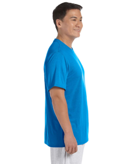 Sample of Gildan G420 - Adult Performance 100% Polyester Tee in SAPPHIRE from side sleeveleft