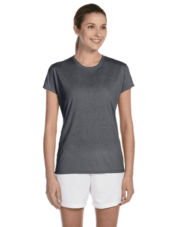Sample of Gildan G420L - Ladies' Performance 100% Polyester Tee in CHARCOAL from side front