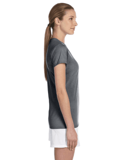Sample of Gildan G420L - Ladies' Performance 100% Polyester Tee in CHARCOAL from side sleeveleft