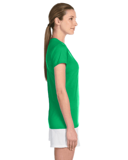 Sample of Gildan G420L - Ladies' Performance 100% Polyester Tee in IRISH GREEN from side sleeveleft