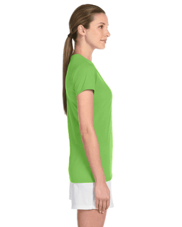 Sample of Gildan G420L - Ladies' Performance 100% Polyester Tee in LIME from side sleeveleft