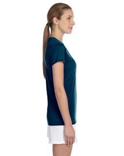 Sample of Gildan G420L - Ladies' Performance 100% Polyester Tee in NAVY from side sleeveleft