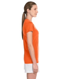 Sample of Gildan G420L - Ladies' Performance 100% Polyester Tee in ORANGE from side sleeveleft