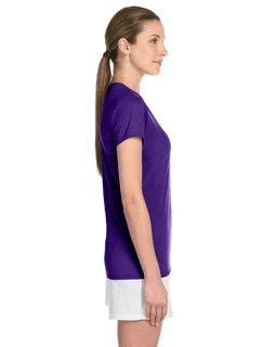 Sample of Gildan G420L - Ladies' Performance 100% Polyester Tee in PURPLE from side sleeveleft