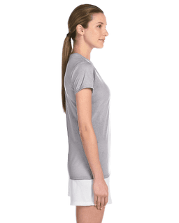 Sample of Gildan G420L - Ladies' Performance 100% Polyester Tee in SPORT GREY from side sleeveleft