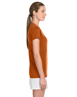 Sample of Gildan G420L - Ladies' Performance 100% Polyester Tee in TEXAS ORANGE from side sleeveleft