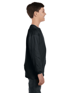 Sample of G540B - Youth 5.3 oz. Long-Sleeve T-Shirt in BLACK from side sleeveleft