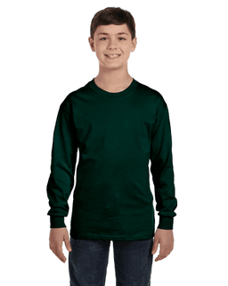 Sample of G540B - Youth 5.3 oz. Long-Sleeve T-Shirt in FOREST GREEN from side front