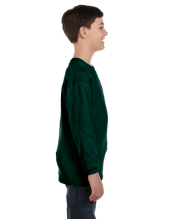 Sample of G540B - Youth 5.3 oz. Long-Sleeve T-Shirt in FOREST GREEN from side sleeveleft