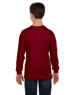 Sample of G540B - Youth 5.3 oz. Long-Sleeve T-Shirt in GARNET from side back