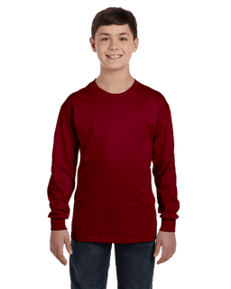 Sample of G540B - Youth 5.3 oz. Long-Sleeve T-Shirt in GARNET from side front