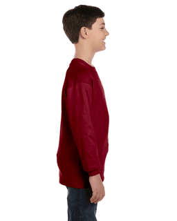 Sample of G540B - Youth 5.3 oz. Long-Sleeve T-Shirt in GARNET from side sleeveleft