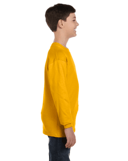 Sample of G540B - Youth 5.3 oz. Long-Sleeve T-Shirt in GOLD from side sleeveleft
